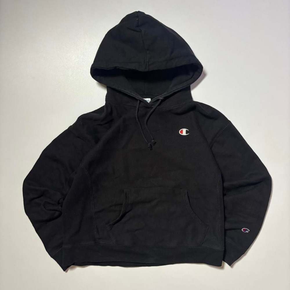 Black Champion Reverse Weave Pullover Hoodie – M